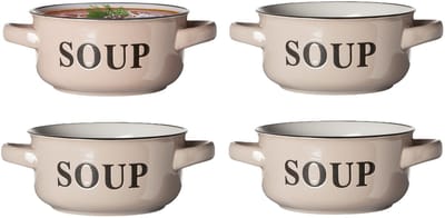 Cosy & Trendy Soepkommen Classic - beige - 6x stuks - 14 x 7 cm - keramiek - soepkommetjes - 470 ml