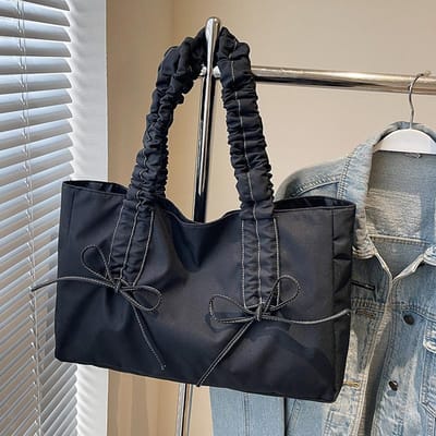 Koreaanse Niche Schoudertas Geplooide Strik Pendeltas Handtas voor Vrouwen Casual Grote Capaciteit Eenvoudige Crossbody Tas gray