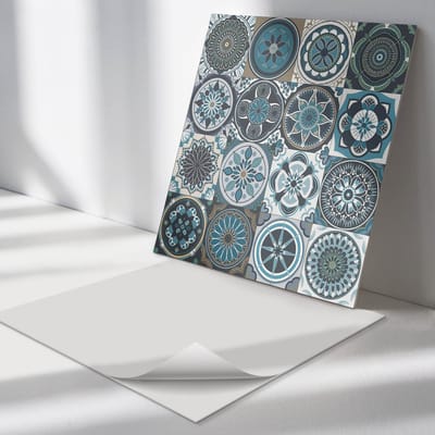 Wallfluent Vinyl Tegels - Geruite Mozaïekpatronen Zelfklevende Vinyl Tegels - 30 cm x 30 cm - Turkoois Vinyl Tegels - Set van 9 - Vierkant PVC Tegels - Patroon Plaktegels - Vinyl Wandtegels - Plaktegels Keuken en Badkamer