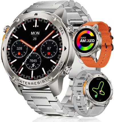 Synyq GPS Pro - GPS Smartwatch Heren - 4 Bandjes - 51mm - AMOLED Scherm - 5ATM Waterdicht - Belfunctie - 170+ Sportmodi - Stappenteller - Hartslag, Slaapmeter, SpO2 - Smartwatch Heren - Horloge Heren - Sport Horloge - IOS & Android