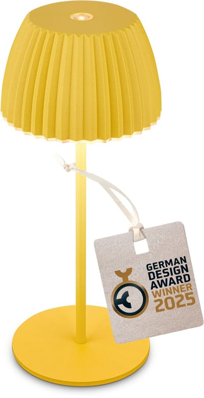 BRILONER Champ mini - Oplaadbare Mini Tafellamp - snoerloze lamp - met touch dimbaar - voor binnen en buiten - german design award winner 2025 - citroengeel - Ø8,5 x 20cm