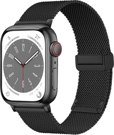 By Qubix - Geschikt voor Apple Watch bandje - Milanese bandje met vouwbare magneetsluiting - Zwart - Geschikt voor Apple Watch 44mm / 45mm / 46mm / 49mm (Ultra 1,2 en 3) - iWatch milanees - smartwatchbandje