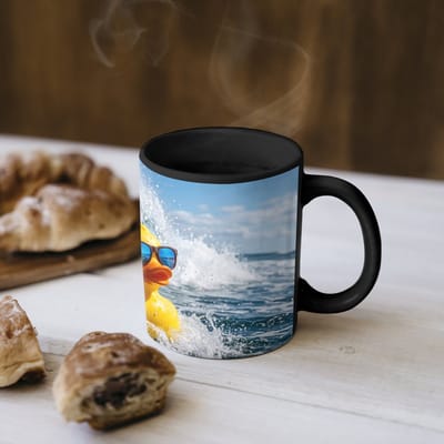 Magische Mok - Foto op Warmte Mokken - Koffiemok - Badeend - Stoer - Golven - Magic Mok - Beker - 350 ML - Theemok