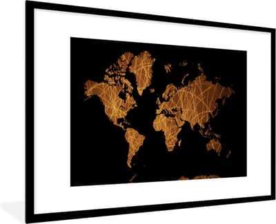 Poster in lijst - Fotolijst 120x80 cm - Posters - Wereldkaart - Zwart - Goud - Posterlijst zwart - Decoratie - Wanddecoratie woonkamer - Muurdecoratie slaapkamer