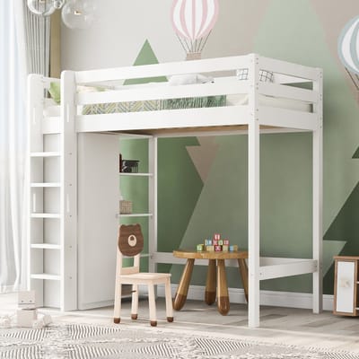 MEUNIQ Hoogslaper 90 x 200 cm met kledingkast en 6 planken, wit