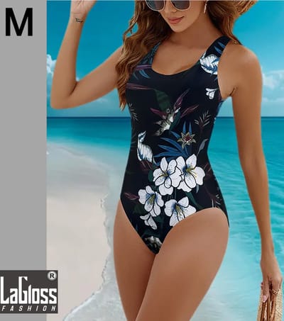 LaGloss® Zwart Tropisch Bloemen Badpak - Zomer Beach Swimsuit - 1-delig - Maat M %%