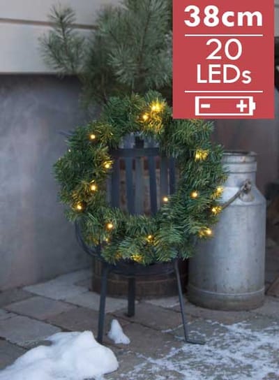 Led Kerstkrans "Alaska" 38cm -Batterij -Ook geschikt voor buiten -lichtkleur: Warm Wit -Werkt op batterijen -Met timer functie -Kerstdecoratie