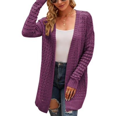 Cardigan Femme Devant Ouvert Manches Longues Trous Ample Tricoté Manteaux Décontractés XL