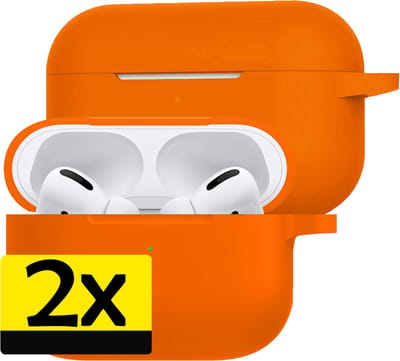 Hoesje - 2 Stuks Geschikt voor Apple Airpods Pro - Siliconen Hoes met Clip - Silicone Case Cover - Oranje