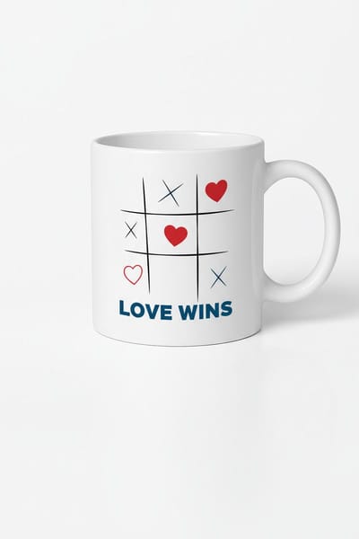 Love Wins Mok Tic-Tac-Toe Harten | Unieke Witte Keramische Beker Liefde Cadeau