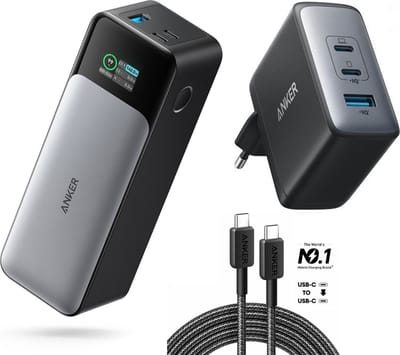 Anker 737 - Power Bank (PowerCore 24K) + Anker 736 Nano II oplader (100W) + Anker 322 USB-C kabel 1.8M - Voordeelbundel