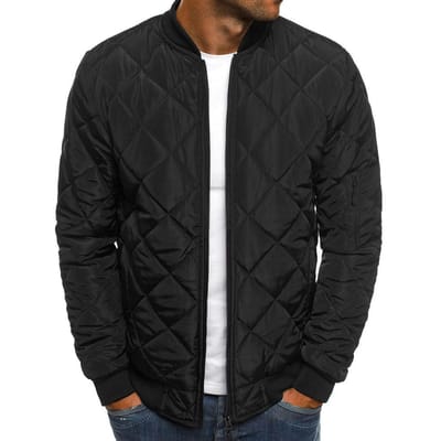 Heren effen kleur jas katoenen kleding herfst en winter ruitgenaaid verdikt opstaande kraag katoen gevoerde jas 3XL zwart