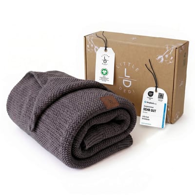 Little Dedi Alina Babydeken – Gebreid – 100% Biologisch Katoen – GOTS – 80x100 cm – Grijs