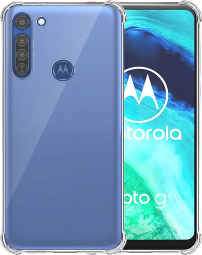 Telefoonhoesje Geschikt voor Motorola Moto G8 Transparant - Shockproof TPU Siliconen Case met Stootrand Doorzichtig - Smartphonica geschikt voor Motorola Moto G8
