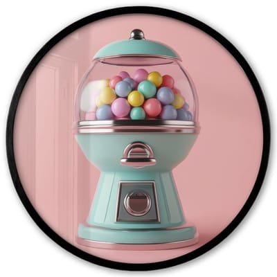 Poster in lijst Rond - Fotolijst 40x40 cm - Posters - Kauwgom - Retro - Snoep - Roze - Ronde posterlijst zwart - Decoratie - Wanddecoratie woonkamer - Muurdecoratie slaapkamer