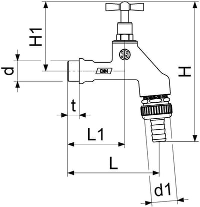 Schlösser Armaturen JS Uitloopventiel met buisbeluchter, met terugstroombeveiliging, met slangaansluiting, met knevelbediening, zware uitvoering, 3/4'', mat chroom, DVGW gekeurd, 0017502020001