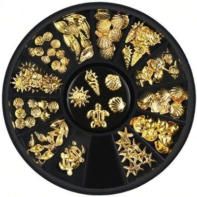 Thème Océan Rivets Métalliques Strass Bijoux pour Ongles Remplissages Breloques Étoile Coquillage Décoration Nail Art 3D Accessoires DIY Fournitures pour Nail Art or