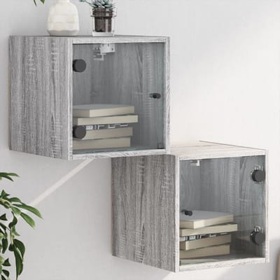 vidaXL - Nachtkastjes - met - glazen - deuren - 2 - st - 35x37x35 - cm - grijs - sonoma