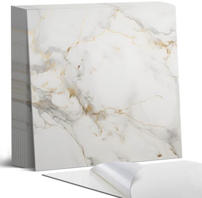Coloray Plaktegels - Elegant marmerpatroon Portugese Tegels - 30 cm x 30 cm - Wit Plaktegels - 9 stuks - Vierkant PVC Tegels - Plaktegels Keuken - Zelfklevende Vloertegels - Vinyl Tegels - Zelfklevende Tegels