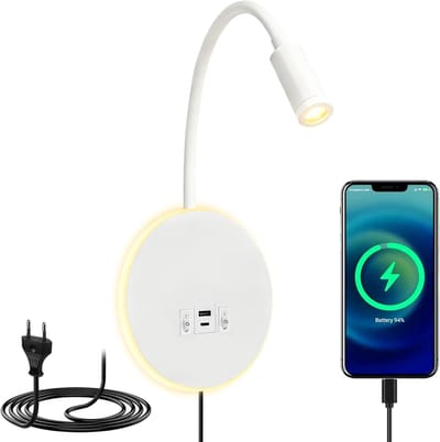 LED Wandlamp - Leeslamp - led lamp - bedlamp - Wandleeslamp - Met USB-oplaadpoort en schakelaar - Wit