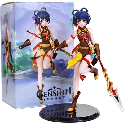 Model Poppen Speelgoed Basis Speelgoed Poppen Figuur Ornament Actie Ornamenten Anime Genshin XiangLing Figuur Serveer Schattige Kawayi Pop PVC 19cm With box brown