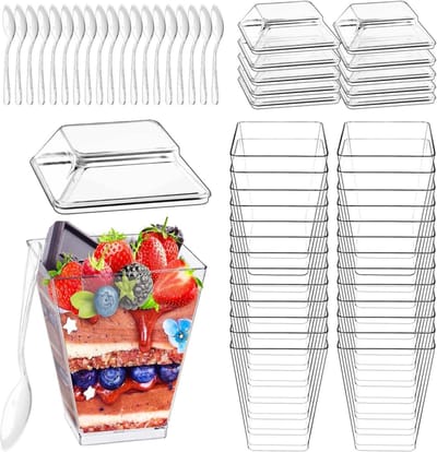 Dessertbekers met Lepels - Mousse Glazen Pudding Bakjes - Feestelijke Desserts Serveren - Voedselveilig BPA-Vrij - 160 ml - Transparant