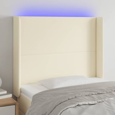 vidaXL - Hoofdbord - LED - 103x16x118/128 - cm - kunstleer - crèmekleurig