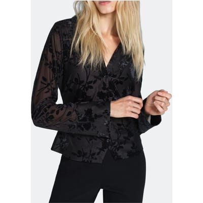 French Connection Idina Burnout L/s Collar Top Black/black Maat: XS | Longsleeves Outlet | Dames | Zwart