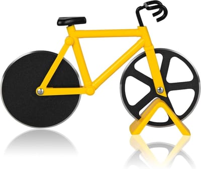 Unieke Fietsonderwerp Pizzasnijder met Dubbele Rvs Messen, Super Scherp en Antikleef, Ideaal voor Pizza, Brood en Taarten - Geel