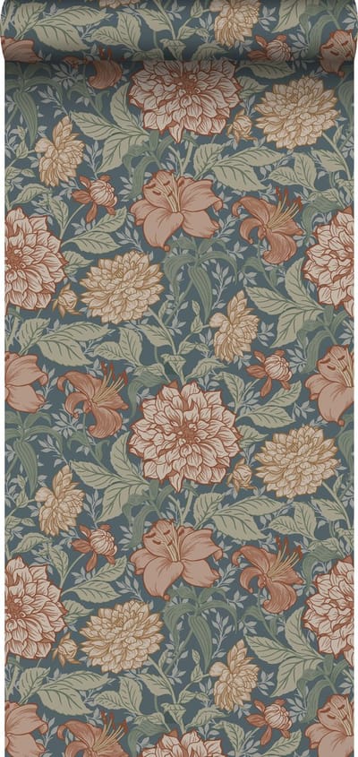 ESTAhome behang vintage bloemen vergrijsd blauw - 53 cm x 10.05 m - 139642
