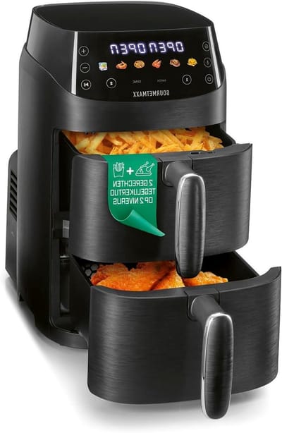Heteluchtfriteuse Dubbele Kamer - Airfryer Duo - Gezond Koken - Twee Gerechten Tegelijk - 5 Liter - Zwart