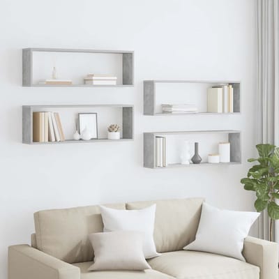 vidaXL - Wandschappen - kubus - 4 - st - 80x15x26,5 - cm - bewerkt - hout - betongrijs