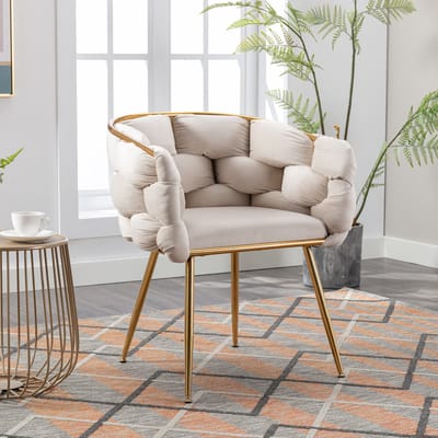Moderne fauteuil, Loungestoel met vulling en metalen frame, Relaxstoel, TV-stoel voor woonkamer en slaapkamer, b 58 x d 59 x h 75 cm - belastbaar tot 150 kg - Beige