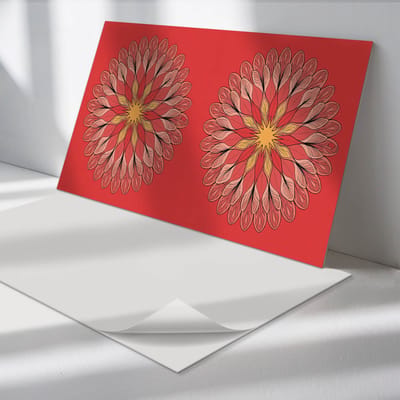 Wallfluent Vinyl Wandpaneel - Bloemenmandalapatroon Zelfklevend Muurpaneel - 120 cm x 60 cm - Rood Vinyl Wandpaneel - 1 stuk - Rechthoekig Wandbekleding Vinyl - Abstractie Wandpaneel - Vinyl Wandbekleding - Wandpaneel Keuken en Badkamer