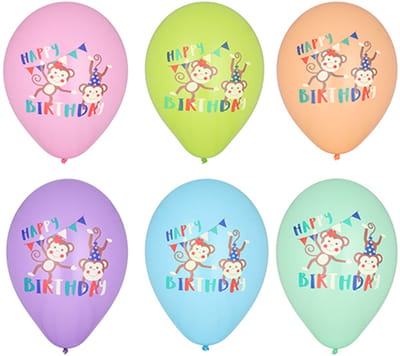 12x 6 Ballonnen Ø 29 cm assorti kleuren Monkey Birthday