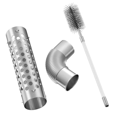 unho Vrijstaande Kachelpijp Set (3-delig) - RVS Hittebeschermer, Bocht & Schoorsteenborstel - Voor Tentkachel & Camping