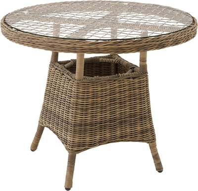 tectake® Aluminium Tuintafel met Hoogwaardig Wicker Vlechtwerk - Tafelblad van Veiligheidsglas - Outdoor Bijzettafel - Tafel voor Tuin, Terras en Balkon - Rond