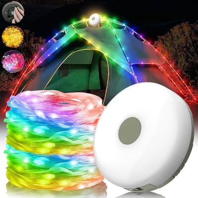 Thijox - Campinglichtketting 10m, Oprolbaar, Waterdicht, Draagbare LED Lichtketting, USB Oplaadbaar voor Buiten, Camping, Tuin, Feestdecoratie
