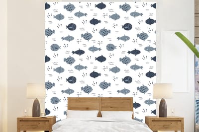 Behang - Fotobehang Patronen - Jongens - Vissen - Kinderen - Breedte 225 cm x hoogte 280 cm