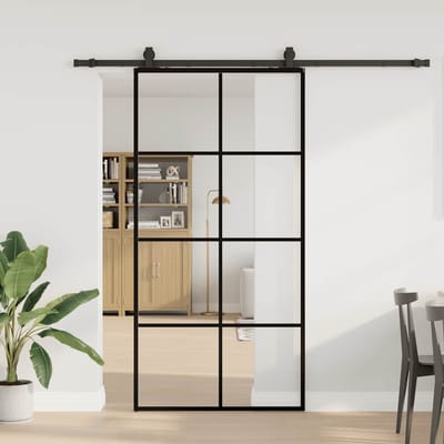 vidaXL - Schuifdeur - met - beslagset - 102,5x205 - cm - ESG - glas - zwart