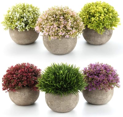 Dailygoods- Kunstplanten Levensecht - Kunstbloemen - Nepplanten - Decoratieve Planten - Set van 6 - Potten van Houtvezel