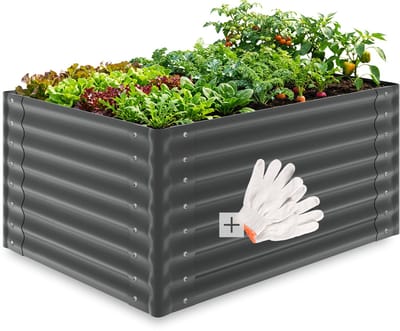 tectake® Verhoogde Plantenbak - 120 x 90 x 62 cm - 650 L - Plantenbakken voor Buiten - Kweekbak - Moestuinbak - Verzinkt Staal - Open Bodem - Kruidentuin - Tuinbak - Ergonomisch