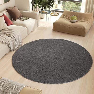 Tapiso Nizza Rond Vloerkleed Grijs Donker Antislip Waasbaar Laagpolig Tapijt Maat- 120x120