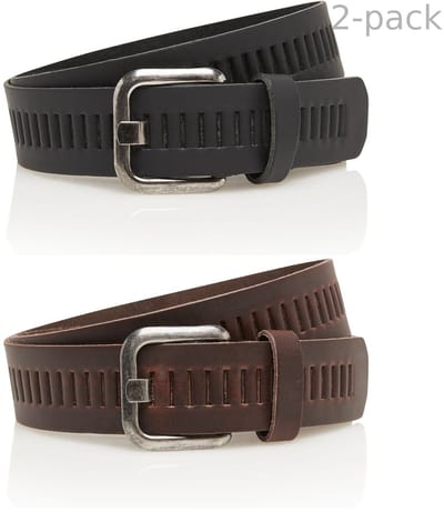 Voordeelset 2x Timbelt Riem zwart & bruin - Leren Geperforeerde Sleufjesriem Riem voor Dames en Heren - Breedte 4 cm - Sleufjes Riem Echt Leer - Riemmaat 85 - Totale lengte 100 cm