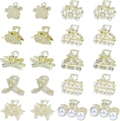 20x Mini Haarclips Goud Metaal - Kleine Klemmetjes met Bloemen, Sterren, & Blad Design - Haaraccessoires voor Vrouwen en Meisjes