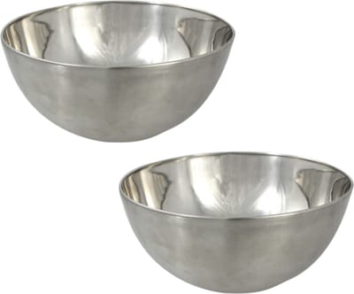 Svenska Living Salade/voedsel serveer schaal - 2x - mat zilver - RVS - D29 x H14 cm - Serveerschalen