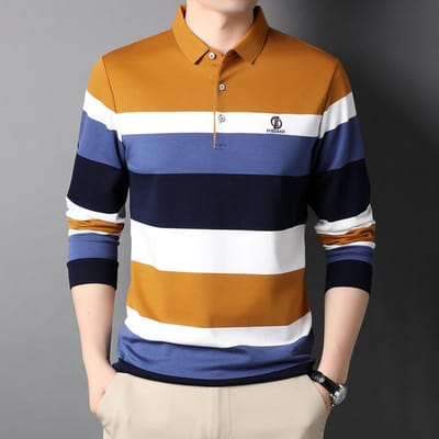 T-shirt met lange mouwen voor mannen van middelbare leeftijd Lente en herfst Revers Lange mouwen Geborduurd poloshirt Herfstmode Top Kleding T XXXL white