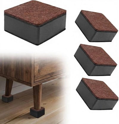 Houten meubelpoten met verhogingsmatten, vierdelige set van koolstofstaal voor bedden, banken en tafels, bruin met vilten onderkant voor bescherming en stabiliteit