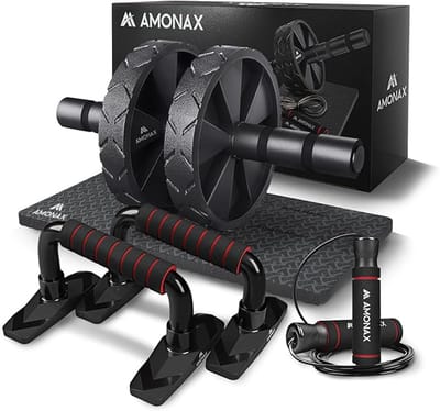 Buikspier trainer - Fitness - Buikroller - Kniemat - Spring touw - 3 in 1 - 34L x 6,5B x 6,5H centimeter - Zwart