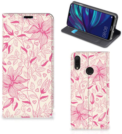 Huawei Y7 hoesje Y7 Pro (2019) Smart Cover Pink Flowers